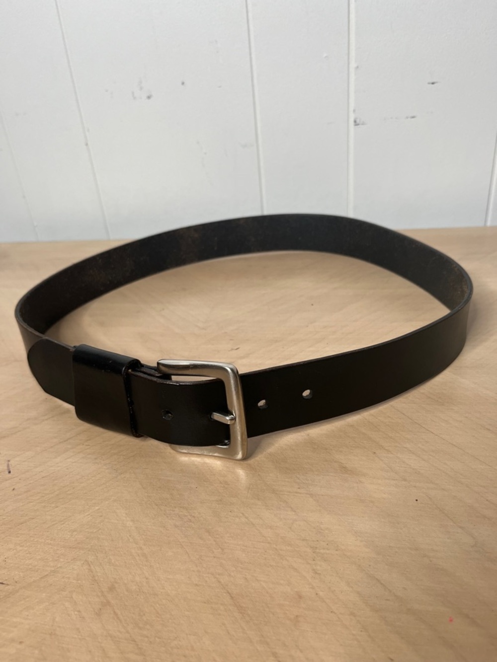 Wide Black Leather Men's Belt - Unbranded Size 36 - Picture 2 of 5